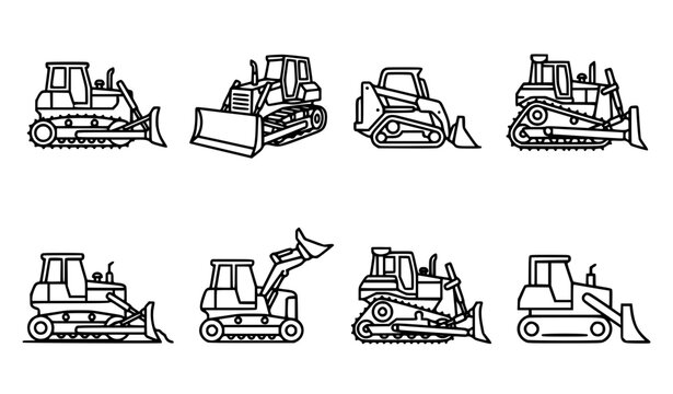 Bulldozer editable pictogram icon set black vector symbols for construction web and mobile design