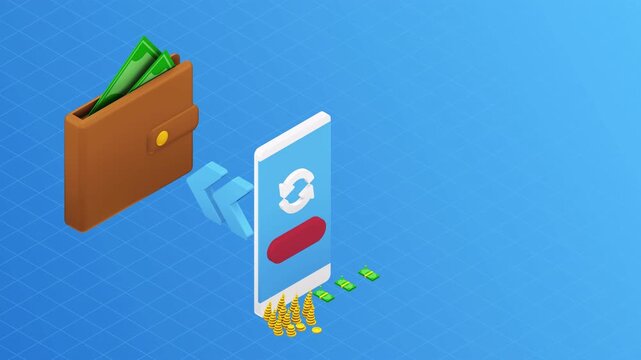 Digital wallet and mobile banking financial transaction animation.