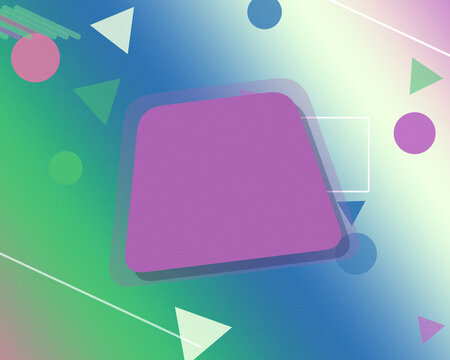 A vibrant abstract composition of rounded squares, circles, triangles, and lines blends into a soft blue, green, and purple gradient, creating a playful modern backdrop for digital design.