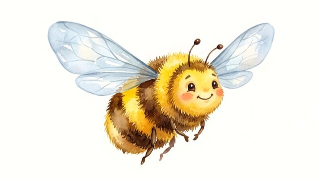 "Adorable cartoon bumblebee flying with happy face, cute fuzzy honey bee clipart for kids design"

