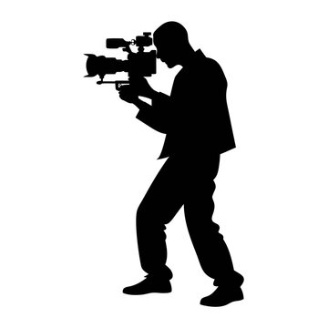 Professional cameraman silhouette, male videographer with movie camera vector, film director and cinematographer icon