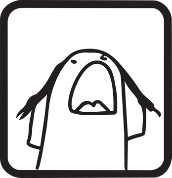 A minimalist black and white hand-drawn cartoon character screaming in distress or surprise perfect for expressing strong emotions in digital media