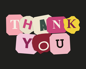 Colorful thank you text message with paper collage letters on a dark background © Nuha