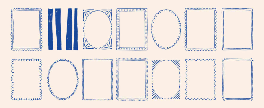 Watercolor wave border in blue tones. Italian coastal frame with floral patterns, ideal for baby shower invitations, birthday cards, and retro vector illustrations.