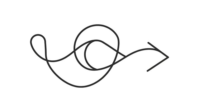 Abstract curved arrow symbol on white background.