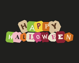 Happy halloween greeting message with colorful paper cut out style letters on dark background © Nuha