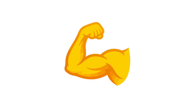 A stylized yellow bicep muscle icon is centered against a plain white background, representing physical strength and fitness.