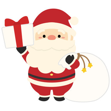 クリスマスのサンタクロースとプレゼントと袋のイラスト