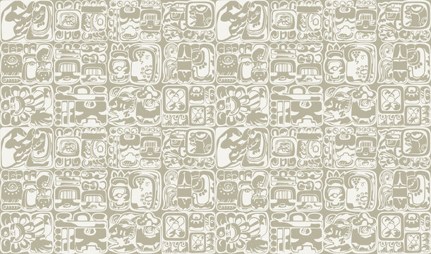 Ornament in the form of Mayan script. Seamless pattern.