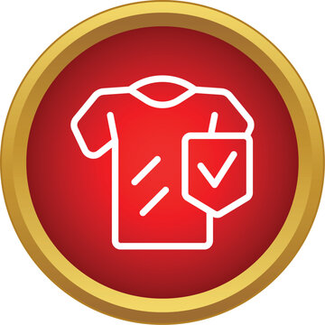 T shirt with a protective shield and check mark a red and gold icon