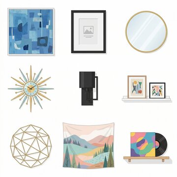 Modern Minimalist Wall Decor 3x3 Flat Vector Illustration Set