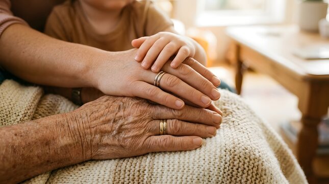National grandparents day generations of family holding hands, concept of love and family care