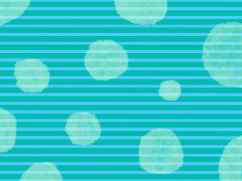 青色のストライプに水玉模様が入った背景素材イラスト