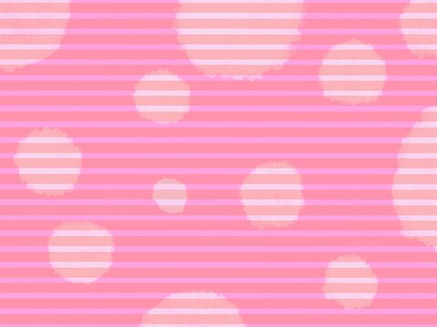 ピンクのストライプに水玉模様が入った背景素材イラスト