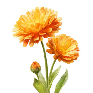 Calendula, watercolor clipart vector, isolated on a white background.