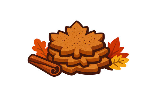 Stack of maple leaf cookies with cinnamon and autumn leaves