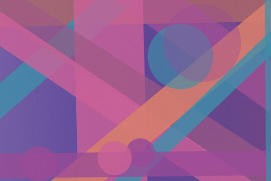Translucent coral, teal, purple, and pink planes overlap with circles and diagonal bands, forming a colorful contemporary collage for websites, posters, branding, and campaigns.