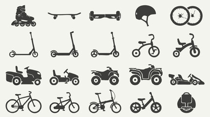 Set of black silhouettes of active lifestyle vehicles and sports equipment © Pixelply