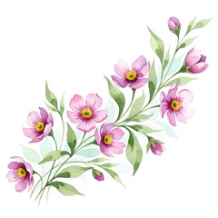 Obraz premium Beautiful hand painted watercolor floral branch with pink flowers isolated on transparent background