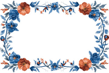 Fototapeta premium Orange and Blue Floral Rectangular Border Frame