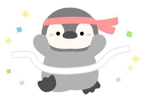 運動会のかけっこで1位になったペンギンのイラスト