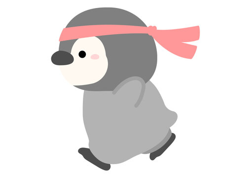運動会のかけっこで走る赤組のペンギンのベクターイラスト