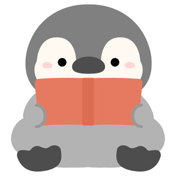 本を読むペンギン、読書の秋のイラスト素材