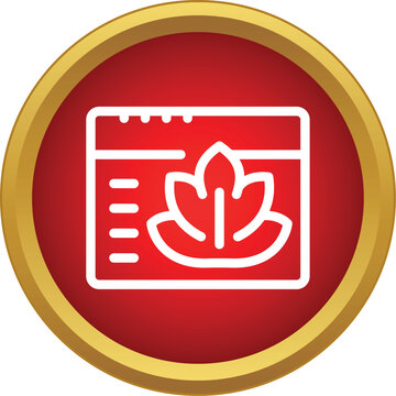Stylized leaf icon appearing within a simple browser window on a red circular background
