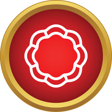 Abstract flower icon displaying a stylized floral ornament in a red circle with a golden border