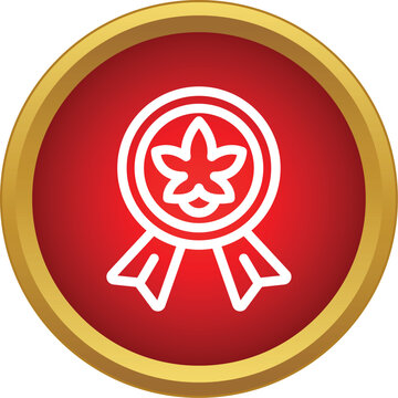 Red circular medal with a golden border showing a white star emblem and ribbons