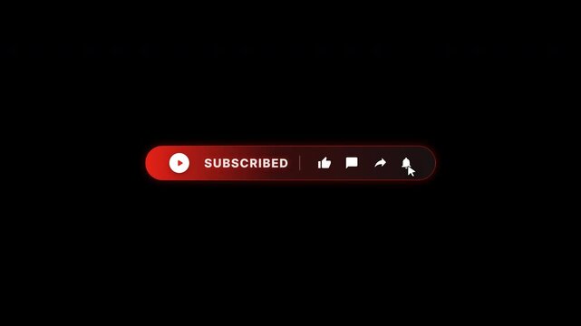 Subscribe button animation, gardient red social media bar, video overlay with like comment share and notify icons