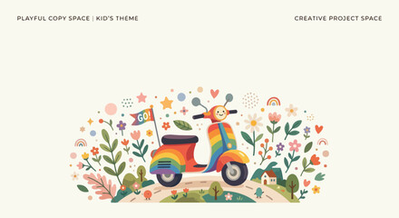 Fototapeta premium A cute rainbow-colored scooter with a 