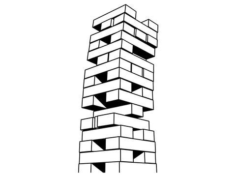 Minimalist jenga vector illustration of a wooden block tower