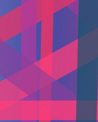 Obraz premium Bold magenta planes intersect with deep blue and purple blocks in a dynamic architectural arrangement, ideal for energetic posters, branding, technology, and media designs.