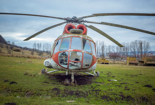 Abandoned Mil Mi-8 helicopter in a field, Bistrita, Romania