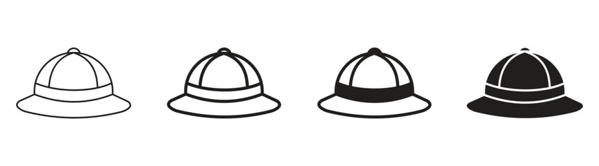 Fototapeta premium Safari Pith Helmet Icon Set, Explorer Hat and Adventure Headwear Symbols for Travel, Jungle Expedition and Outdoor Exploration Designs