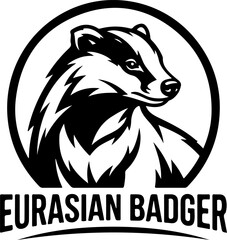 Eurasian badger head illustration monochrome design within a circular frame © Ultimate Art