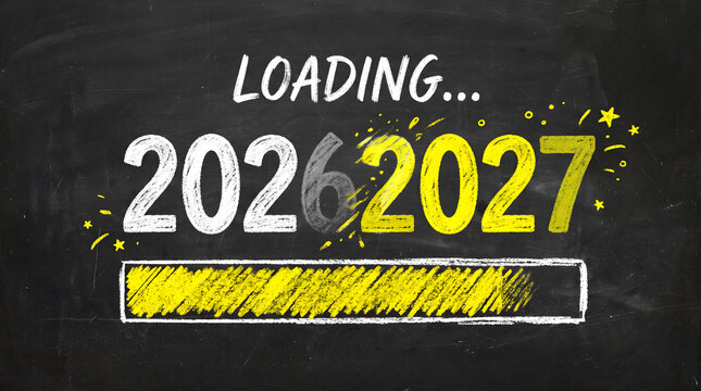 ew Year 2026 to 2027 Loading Bar Chalkboard Illustration New Year Concept