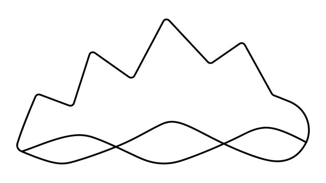 Abstract mountain wave line art white background.