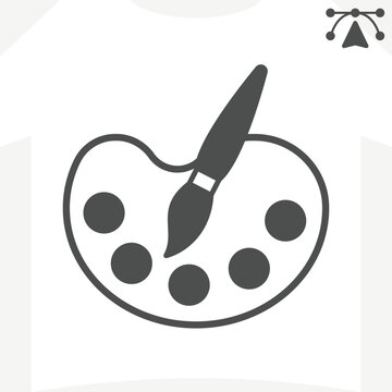Brush and paint palette solid icon, painting app concept. Vector graphics. Drawing program sign and editable stroke, glyph style icon for mobile or web design.
