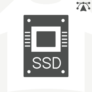 SSD drive with system solid icon, technology concept. Vector graphics. Fast system startup and storage sign and editable stroke, glyph style icon for mobile or web design.