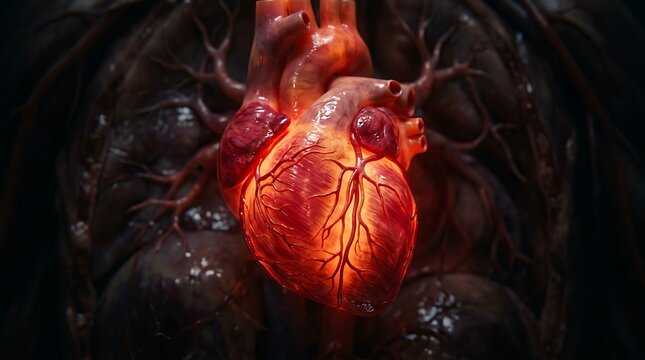 Anatomical human heart with blood vessels