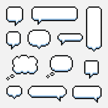 Pixel Art Speech Bubble Collection, Retro 8-Bit Chat and Dialogue Elements