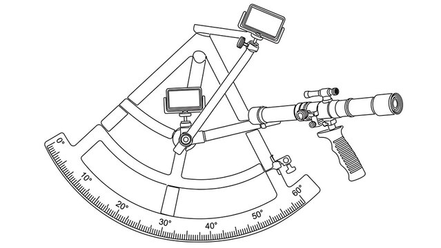 Antique sextant navigation tool white background.