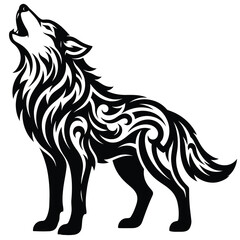 Obraz premium Howling wolf black tribal silhouette vector wildlife emblem for bold design
