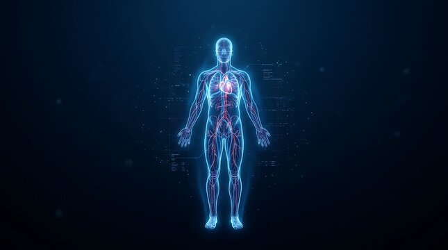 Digital human body silhouette with circulatory system