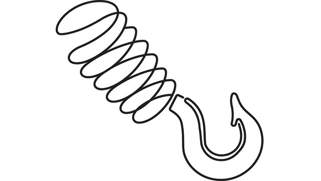 Black line art spring hook illustration white background.