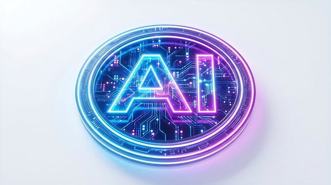 Futuristic AI symbol with glowing circuit pattern