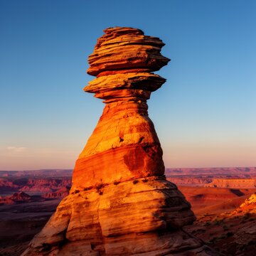 Balanced sandstone rock formation in desert landscape