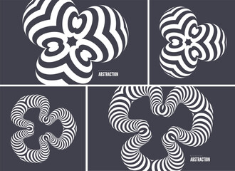 A striped figure with an optical illusion effect. An emblem or geometric shape for your design. 3D illustration for a brochure, postcard, cover, poster, presentation, flyer, or banner. © Login
